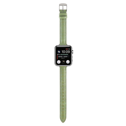 For Apple Watch SE 2022 44mm Slim Crocodile Leather Watch Band(Light Green) by bashfashion