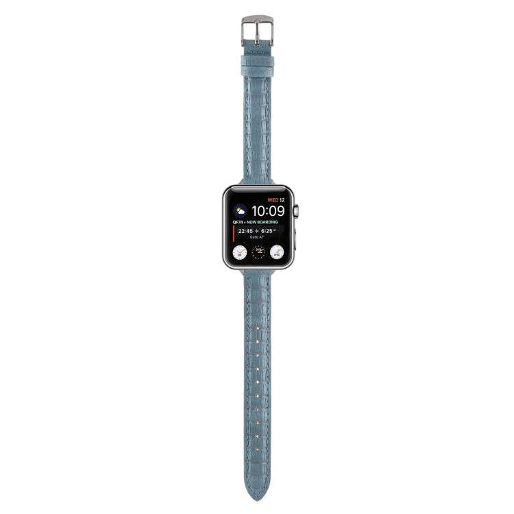 For Apple Watch Series 7 41mm Slim Crocodile Leather Watch Band(Light Blue) by bashfashion