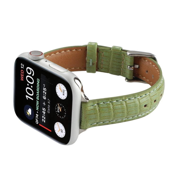 For Apple Watch Series 7 41mm Slim Crocodile Leather Watch Band(Light Green) by bashfashion