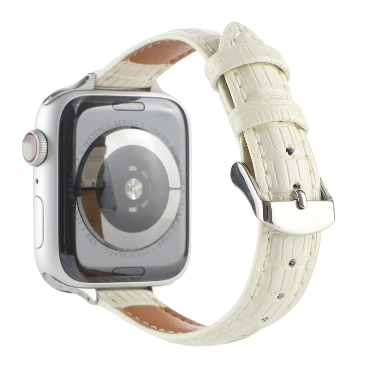 For Apple Watch Series 7 41mm Slim Crocodile Leather Watch Band(Beige) by bashfashion