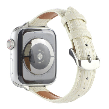 For Apple Watch Series 7 41mm Slim Crocodile Leather Watch Band(Beige) by bashfashion