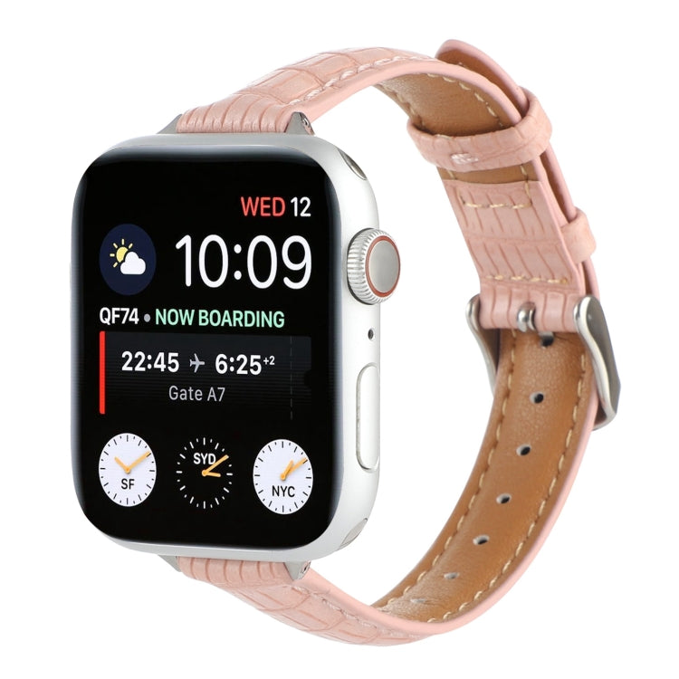 For Apple Watch SE 44mm Slim Crocodile Leather Watch Band(Pink) by bashfashion