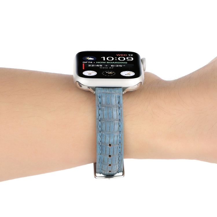 For Apple Watch SE 44mm Slim Crocodile Leather Watch Band(Light Blue) by bashfashion