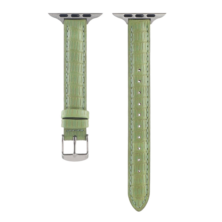 For Apple Watch SE 44mm Slim Crocodile Leather Watch Band(Light Green) by bashfashion