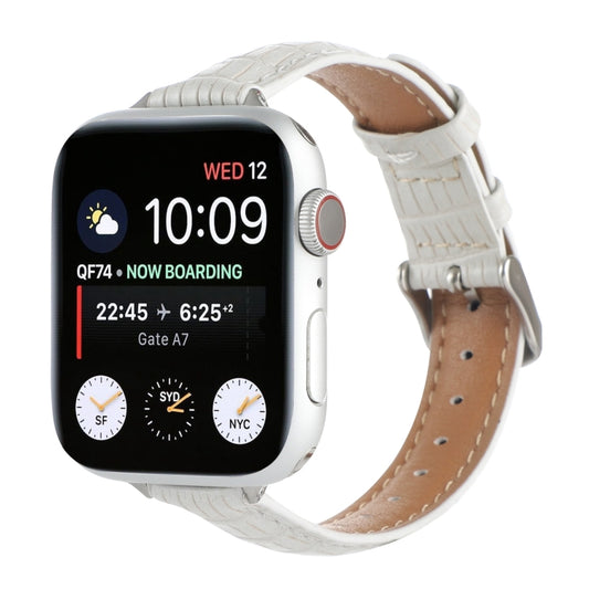 For Apple Watch SE 44mm Slim Crocodile Leather Watch Band(White) by bashfashion