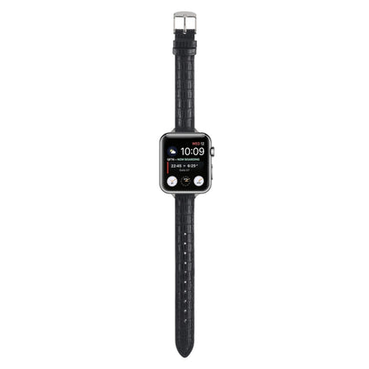 For Apple Watch Series 6 40mm Slim Crocodile Leather Watch Band(Black) by bashfashion