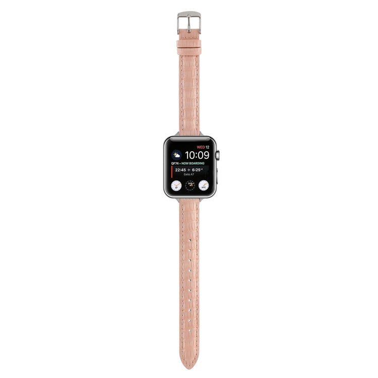For Apple Watch Series 6 44mm Slim Crocodile Leather Watch Band(Pink) by bashfashion