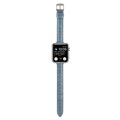 For Apple Watch Series 6 44mm Slim Crocodile Leather Watch Band(Light Blue) by bashfashion