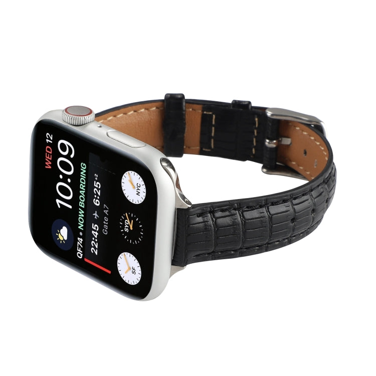 For Apple Watch Series 6 44mm Slim Crocodile Leather Watch Band(Black) by bashfashion