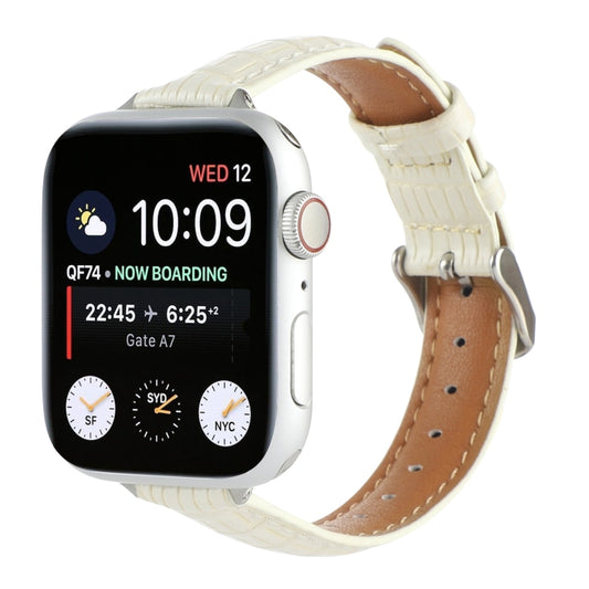 For Apple Watch Series 5 44mm Slim Crocodile Leather Watch Band(Beige) by bashfashion