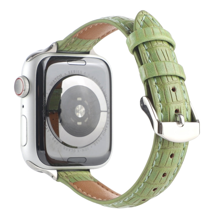 For Apple Watch Series 5 40mm Slim Crocodile Leather Watch Band(Light Green) by bashfashion