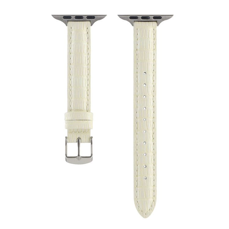 For Apple Watch Series 5 40mm Slim Crocodile Leather Watch Band(Beige) by bashfashion