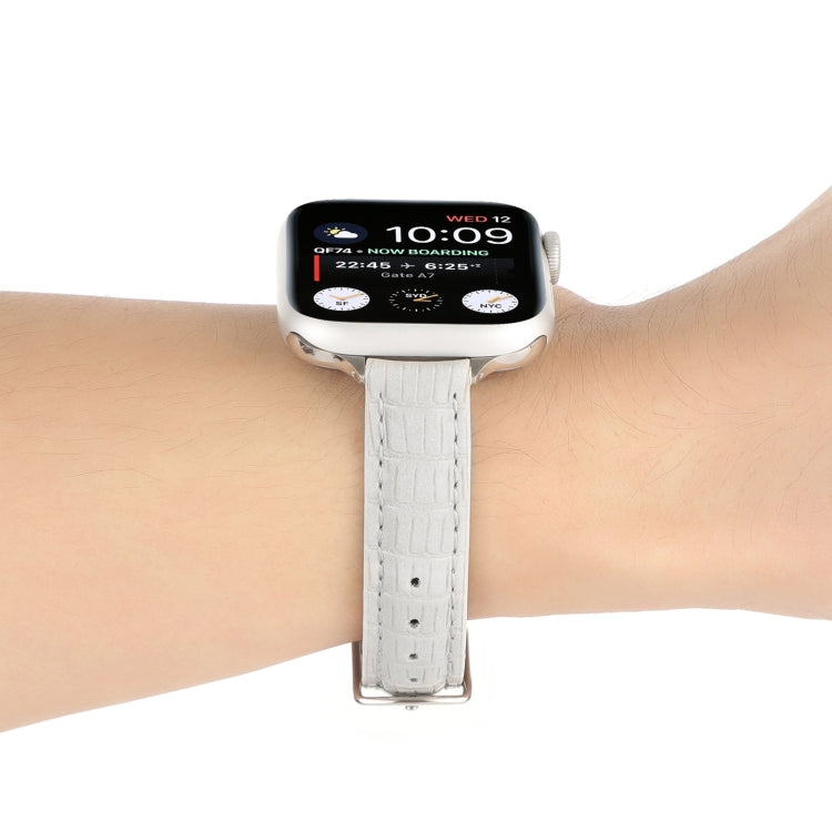 For Apple Watch Series 5 40mm Slim Crocodile Leather Watch Band(White) by bashfashion