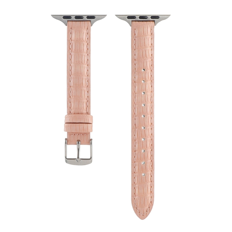 For Apple Watch Series 4 44mm Slim Crocodile Leather Watch Band(Pink) by bashfashion