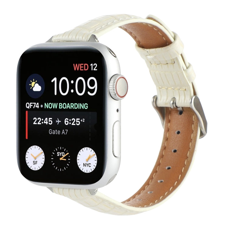 For Apple Watch Series 4 40mm Slim Crocodile Leather Watch Band(Beige) by bashfashion