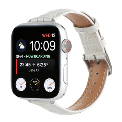 For Apple Watch Series 3 38mm Slim Crocodile Leather Watch Band(White) by bashfashion