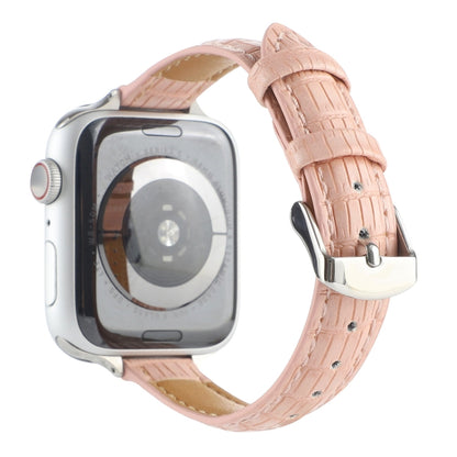 For Apple Watch Series 3 42mm Slim Crocodile Leather Watch Band(Pink) by bashfashion