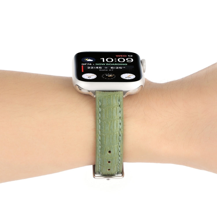 For Apple Watch Series 3 42mm Slim Crocodile Leather Watch Band(Light Green) by bashfashion
