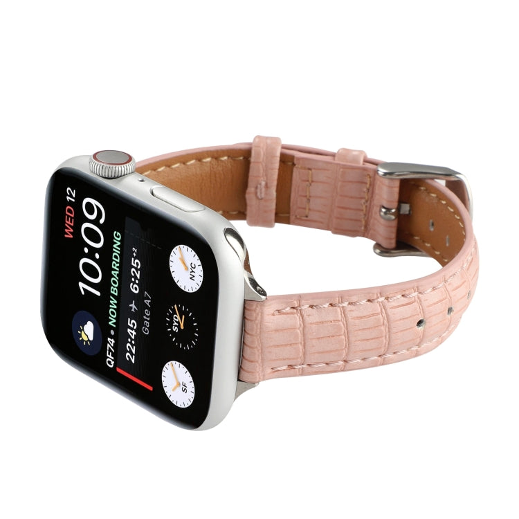 For Apple Watch Series 2 38mm Slim Crocodile Leather Watch Band(Pink) by bashfashion