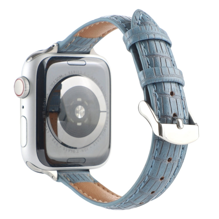 For Apple Watch Series 2 38mm Slim Crocodile Leather Watch Band(Light Blue) by bashfashion