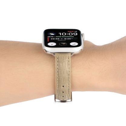 For Apple Watch Series 2 38mm Slim Crocodile Leather Watch Band(Khaki) by bashfashion