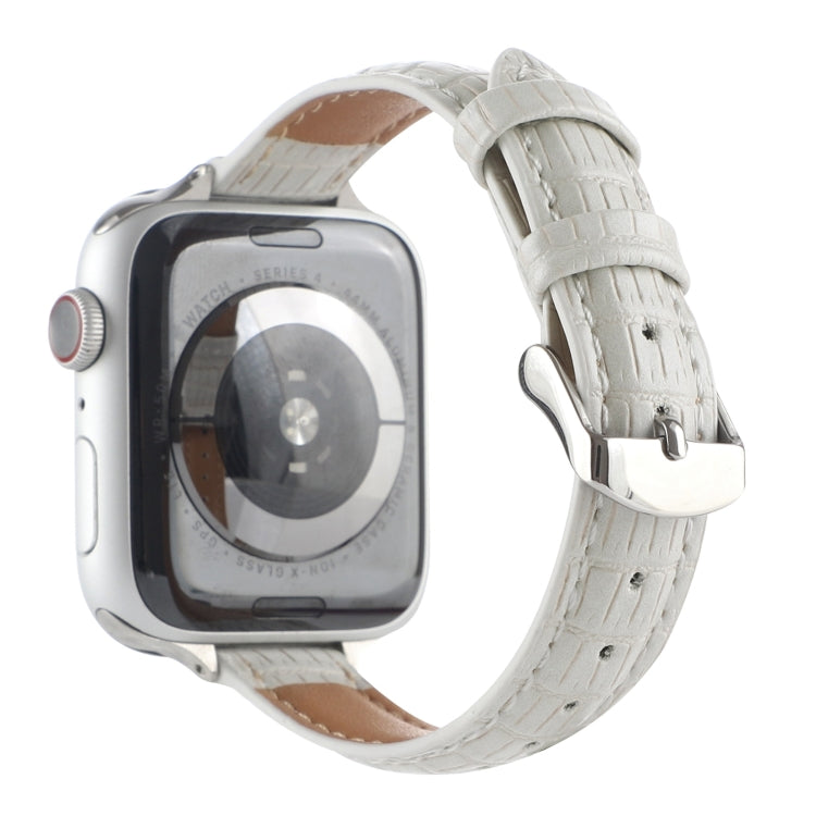 For Apple Watch 42mm Slim Crocodile Leather Watch Band(White) by bashfashion