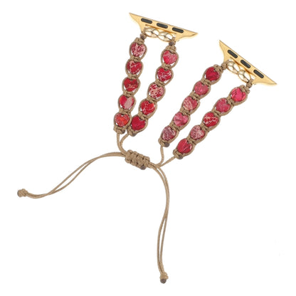 For Apple Watch SE 2023 44mm Heart Stones Drawstring Chain Watch Band(Red) by bashfashion