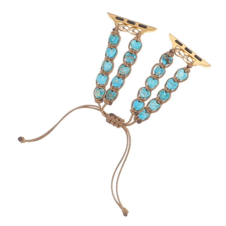 For Apple Watch Series 8 45mm Heart Stones Drawstring Chain Watch Band(Blue) by bashfashion