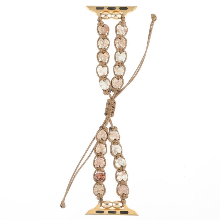 For Apple Watch SE 40mm Heart Stones Drawstring Chain Watch Band(White Brown) by bashfashion