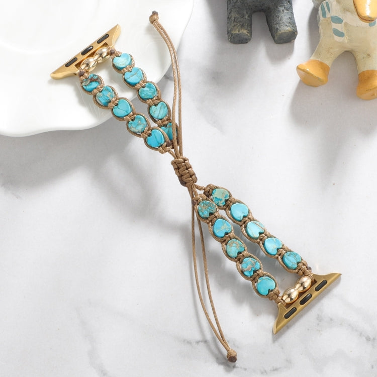 For Apple Watch SE 40mm Heart Stones Drawstring Chain Watch Band(Blue) by bashfashion