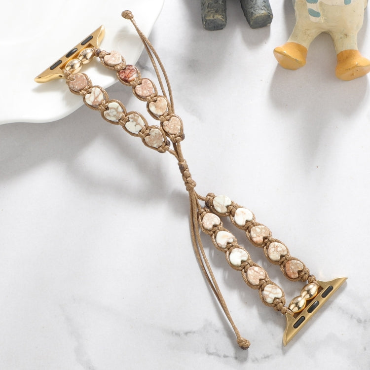 For Apple Watch SE 44mm Heart Stones Drawstring Chain Watch Band(White Brown) by bashfashion