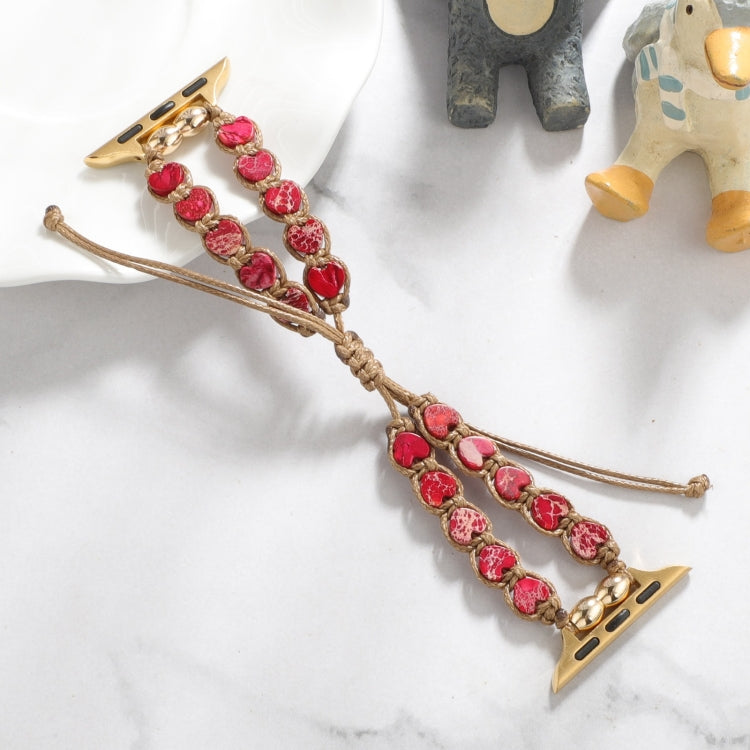 For Apple Watch SE 44mm Heart Stones Drawstring Chain Watch Band(Red) by bashfashion