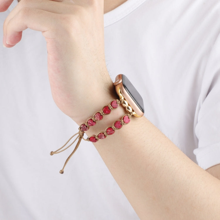 For Apple Watch SE 44mm Heart Stones Drawstring Chain Watch Band(Red) by bashfashion