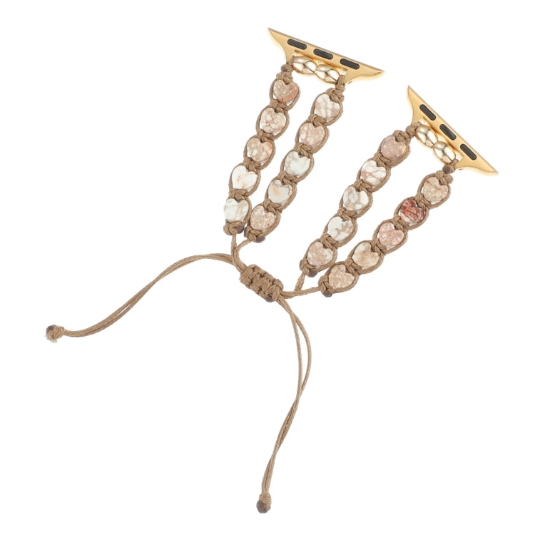 For Apple Watch Series 5 44mm Heart Stones Drawstring Chain Watch Band(White Brown) by bashfashion