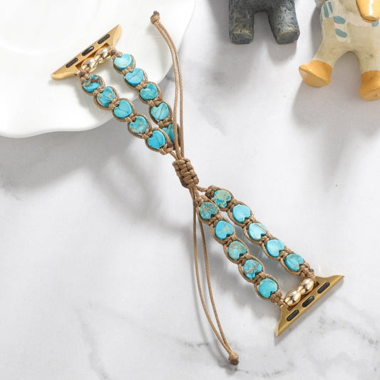 For Apple Watch Series 4 44mm Heart Stones Drawstring Chain Watch Band(Blue) by bashfashion