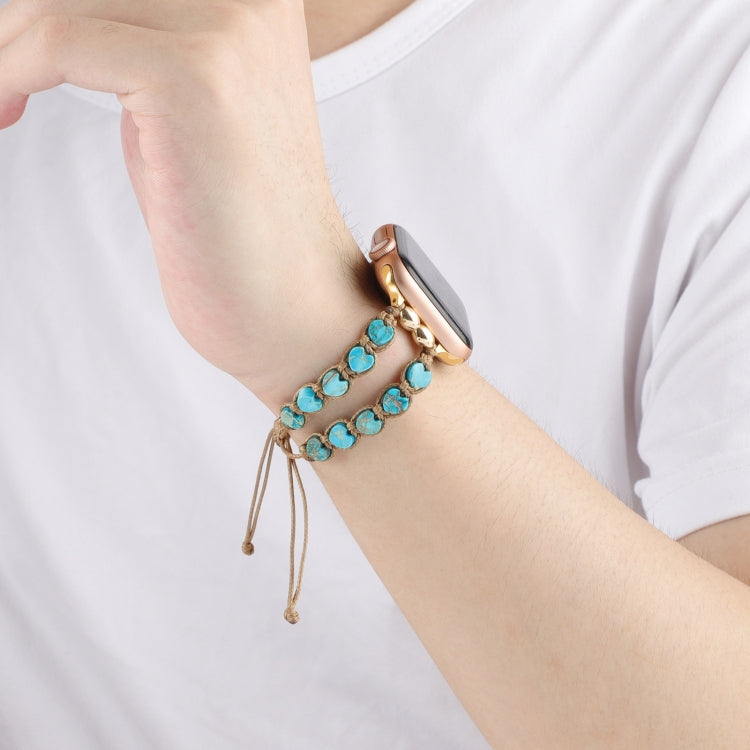 For Apple Watch Series 2 42mm Heart Stones Drawstring Chain Watch Band(Blue) by bashfashion