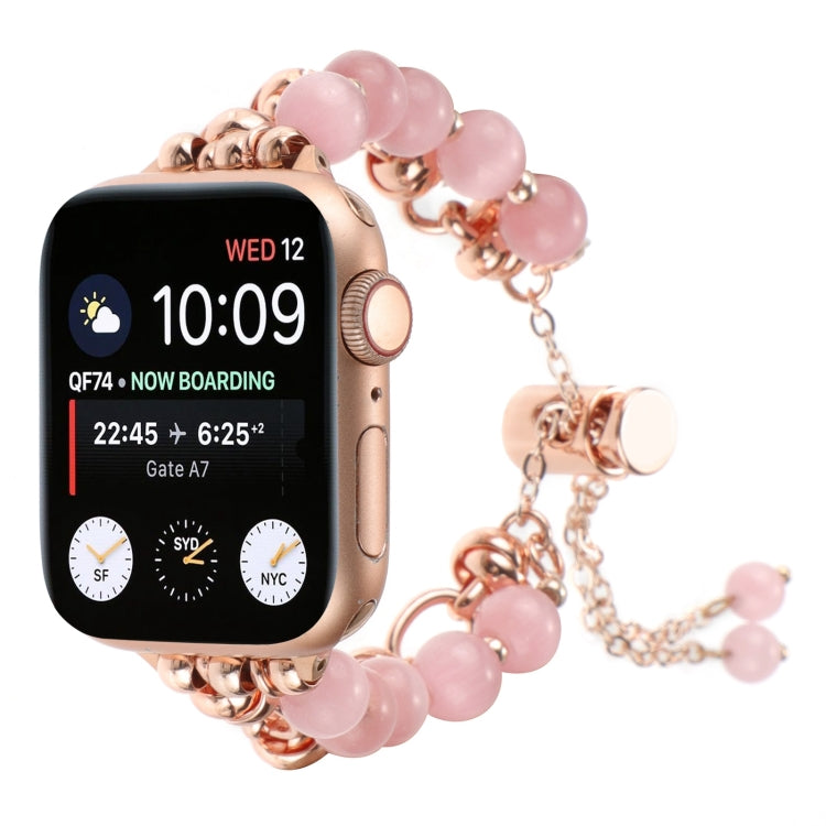 For Apple Watch Series 8 45mm Pearl Chain Metal Bracelet Watch Band(Pink Rose Gold) by bashfashion
