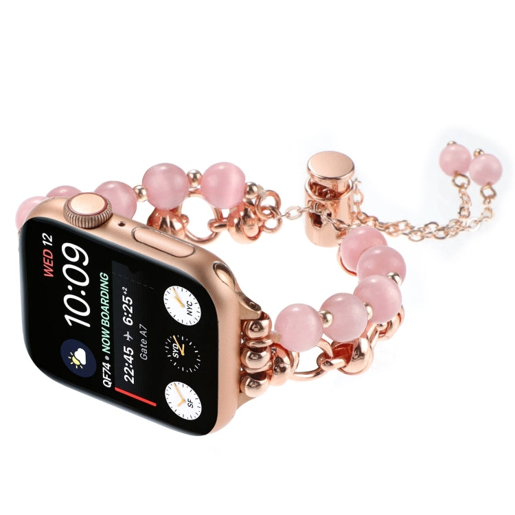 For Apple Watch Series 7 45mm Pearl Chain Metal Bracelet Watch Band(Pink Rose Gold) by bashfashion