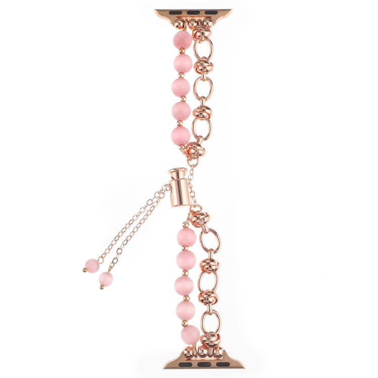 For Apple Watch Series 6 40mm Pearl Chain Metal Bracelet Watch Band(Pink Rose Gold) by bashfashion