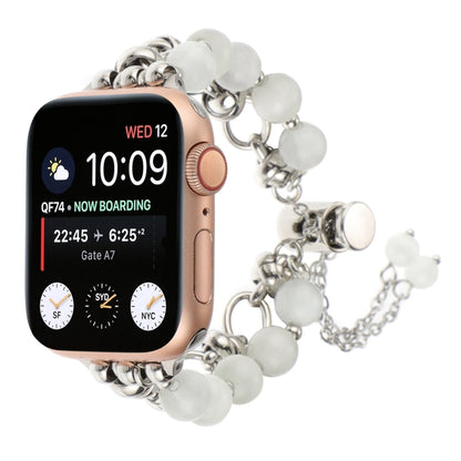 For Apple Watch Series 6 44mm Pearl Chain Metal Bracelet Watch Band(White Silver) by bashfashion
