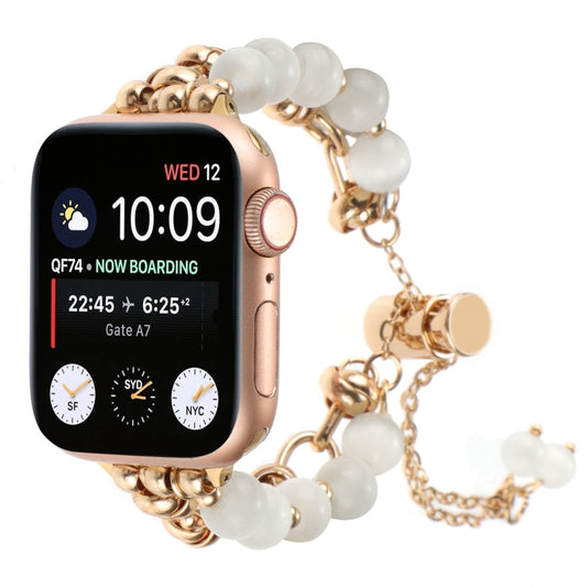 For Apple Watch Series 4 44mm Pearl Chain Metal Bracelet Watch Band(White Gold) by bashfashion