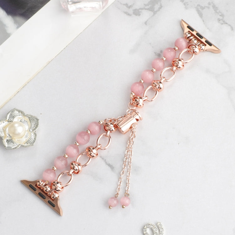 For Apple Watch Series 4 44mm Pearl Chain Metal Bracelet Watch Band(Pink Rose Gold) by bashfashion