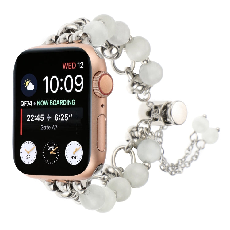 For Apple Watch Series 4 40mm Pearl Chain Metal Bracelet Watch Band(White Silver) by bashfashion