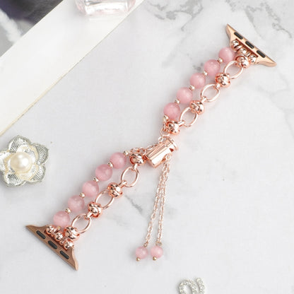 For Apple Watch Series 4 40mm Pearl Chain Metal Bracelet Watch Band(Pink Rose Gold) by bashfashion