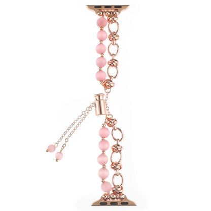For Apple Watch Series 2 42mm Pearl Chain Metal Bracelet Watch Band(Pink Rose Gold) by bashfashion