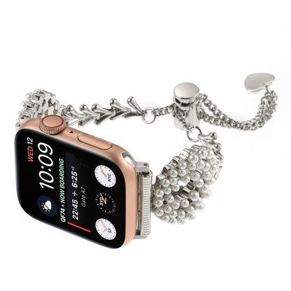 For Apple Watch SE 2023 40mm Pearl Round Zinc Alloy Chain Metal Watch Band(Silver) by bashfashion