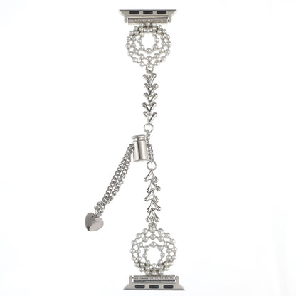 For Apple Watch Series 5 44mm Pearl Round Zinc Alloy Chain Metal Watch Band(Silver) by bashfashion
