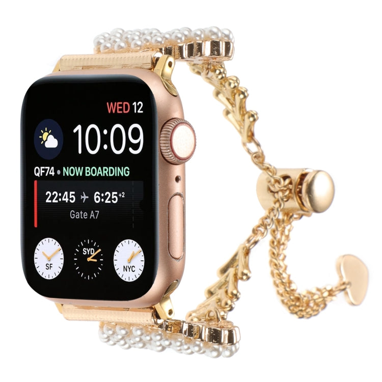 For Apple Watch Series 5 40mm Pearl Round Zinc Alloy Chain Metal Watch Band(Gold) by bashfashion