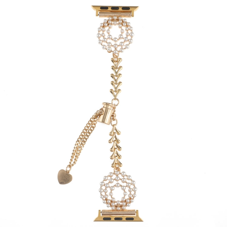 For Apple Watch Series 5 40mm Pearl Round Zinc Alloy Chain Metal Watch Band(Gold) by bashfashion