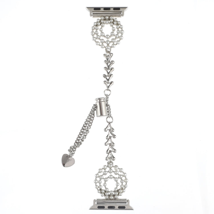 For Apple Watch Series 4 40mm Pearl Round Zinc Alloy Chain Metal Watch Band(Silver) by bashfashion